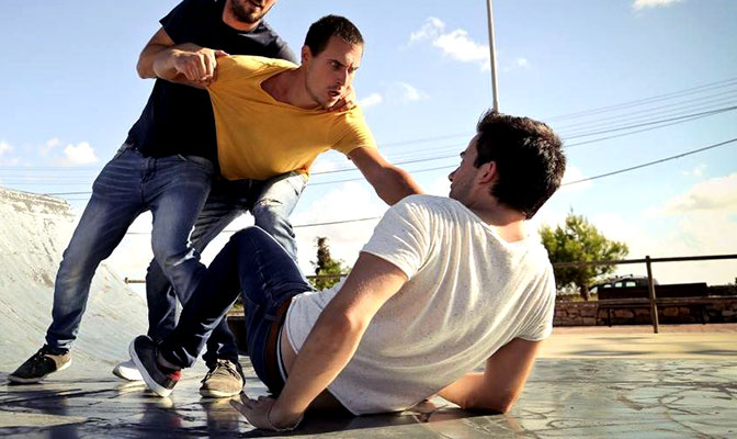 Self Defense for Men - men ego-based street fight assault on concrete